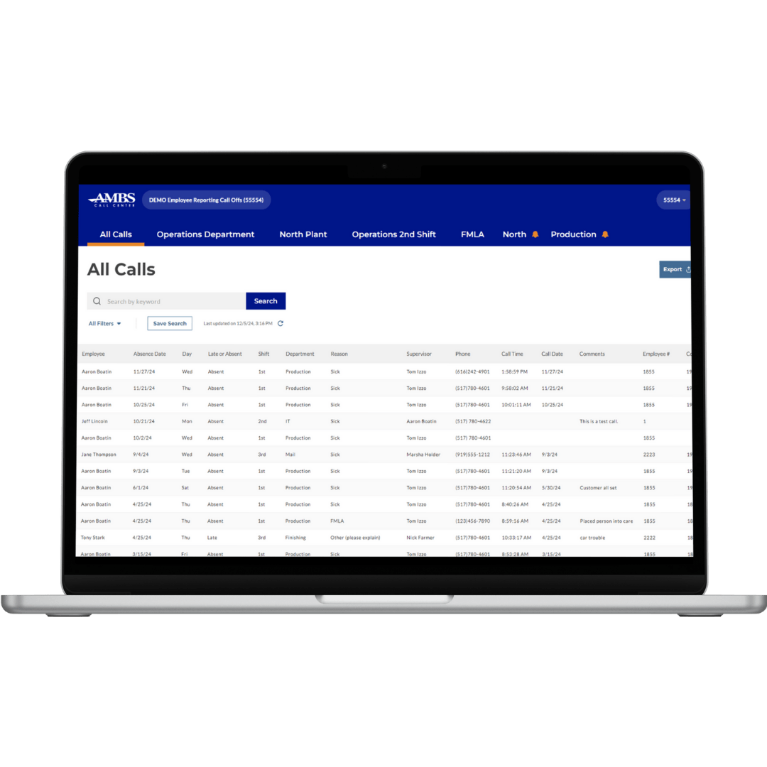 myAmbs HR plus for employee call off hotline 1