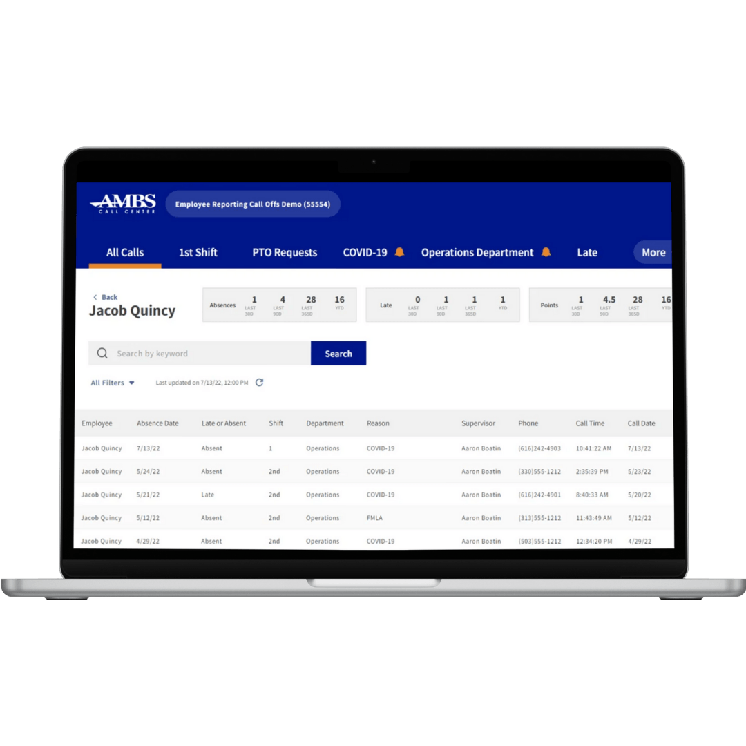 myAmbs HR plus for employee call off hotline