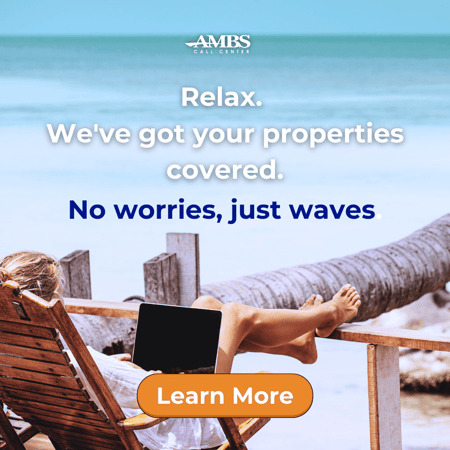 woman lying on the beach relaxing with her laptop and property management copy behind tile